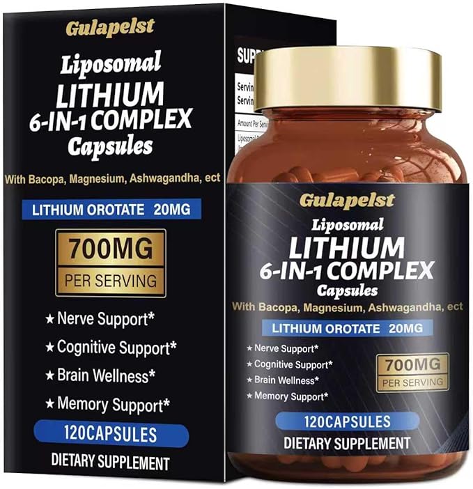 Lisopomal Lithium Orotate Complex Capsules, Lithium Orotate 20 mg, Magnesium Glycinate & Ashwagandha, Brain Health Supplements for Cognitive, Mood & Memory – Non-GMO, 120 Vegan Capsules