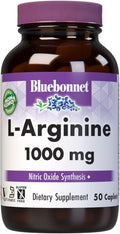 Bluebonnet Nutrition L-Arginine 1000mg, Free-Form Amino Acid, Nitric Oxide Precursor, Gluten-Free, Non-GMO, Kosher Certified, Vegan, 50 Caplets, 50 Servings