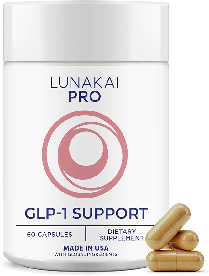 Lunakai USA Made GLP-1 Supplement - Natural GLP 1 Support with Probiotics & Resveratrol – Supports Weight Management, Cravings & Metabolism, 60ct