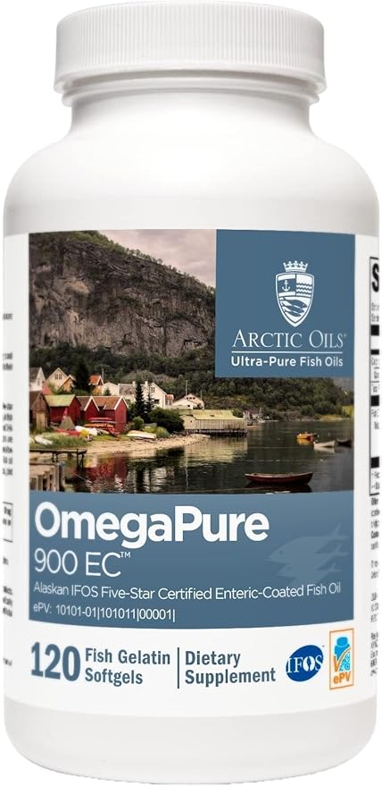 XYMOGEN OmegaPure 900 EC - Cardiovascular & Brain Support - IFOS Five-Star Certified Fish Oil - DHA EPA Omega-3 Supplement - Triglyceride Form - 120 Softgels