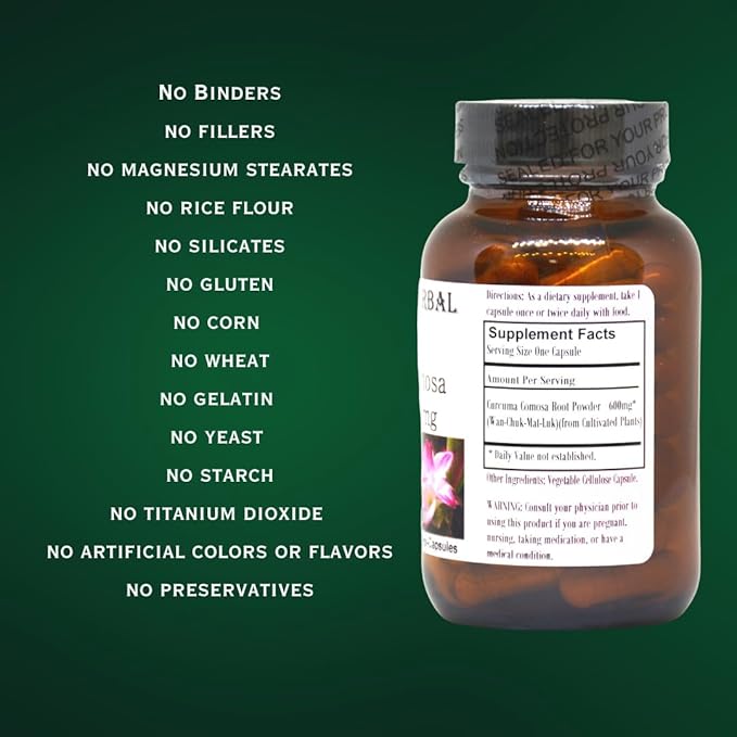 Curcuma Comosa Powder | 600mg Per Capsule | Hormonal Balance & Menstrual Support | Women’s Health Supplement | 60 Vegetarian Capsules | Glass Bottled