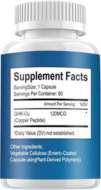 GHK-Cu Copper Peptide Supplement, 120mcg Vegan & Gluten-Free Delayed-Release Supplement Capsules for Skin & Hair - 60 ct