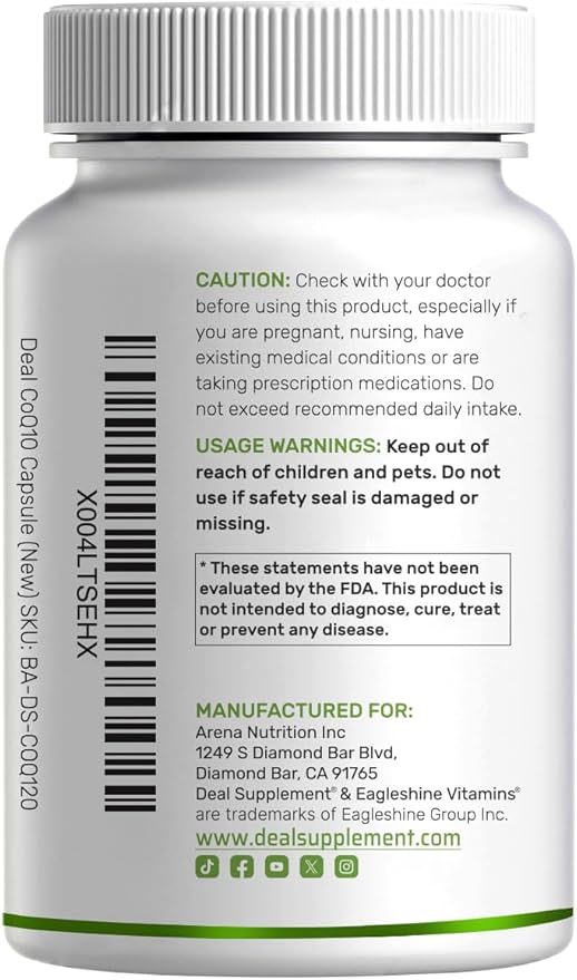 CoQ10 600mg, 120 Capsules – with Omega 3 Fatty Acid 100mg – Max Strength – Bioavailable Coenzyme Q10 Supplements – Heart, Energy, & Brain Health Antioxidant Support – Non-GMO