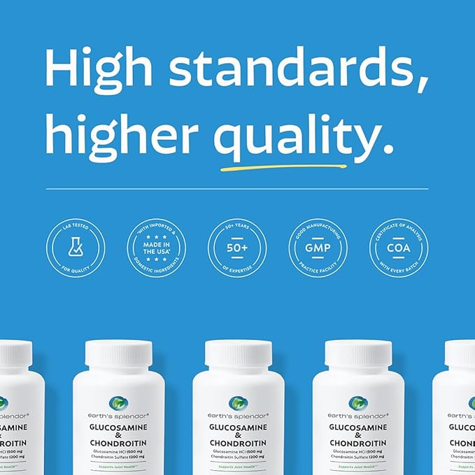 Earth's Splendor Glucosamine HCI 1500 mg Chondroitin Sulfate 1200 mg Supplement for Men & Women, Supports Joint Health, Supports Daily Joint Function (120 Capsules, 1+ Month Supply)