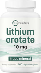 Lithium Orotate 10mg, 240 Veggie Capsules | 5mg Per Capsules | High Bioavailability Trace Mineral | Healthy Aging, Brain Supplement, & Mood Support | Non-GMO, Gluten Free