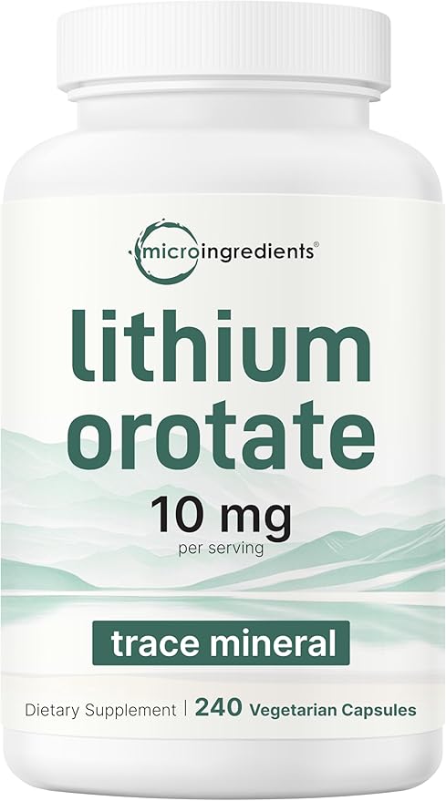 Lithium Orotate 10mg, 240 Veggie Capsules | 5mg Per Capsules | High Bioavailability Trace Mineral | Healthy Aging, Brain Supplement, & Mood Support | Non-GMO, Gluten Free
