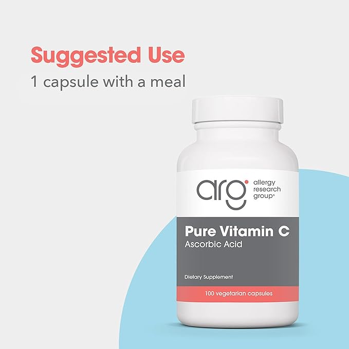 Allergy Research Group ARG Pure Vitamin C - 2 g Ascorbic Acid - Antioxidant & Immune System Support - Unbuffered Supplement - Hypoallergenic - 50 Servings - 100 Capsules