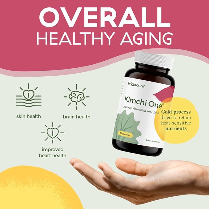 Brightcore Nutrition - Kimchi One, Kimchi Powder Capsules, Probiotics, Enzymes, & Antioxidant Supplement, Premium Gut Health Superfood for Overall Well Being, Gluten-Free, 90 Vegan Capsules