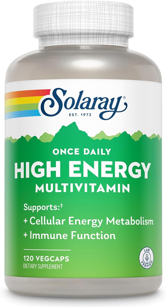 SOLARAY Once Daily High Energy Multivitamin for Women and Men – with Vitamin C, Vitamin D and Whole Food & Herb Base - Cellular Energy Metabolism & Immune Function Support – 120 Servings, 120 VegCap