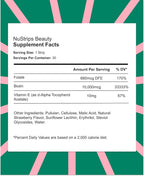 NuStrips™ Fast-Dissolving Beauty Strips with Biotin, Folate & Vitamin E – Hair, Skin & Nails Supplement – Supports Hair Growth & Reduces Hair Fall – Non-GMO, Vegan – Delicious Strawberry (30 Strips)