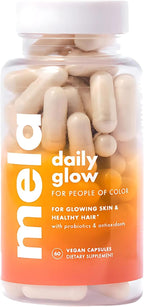Mela Daily Glow for Healthy Melanin-Rich Skin & Textured Hair – with Silica, Millet, Pumpkin Seed, Probiotics, Hyaluronic Acid & Vitamin D3 – Vegan, Biotin-Free, Gluten & Soy-Free – 60 Count