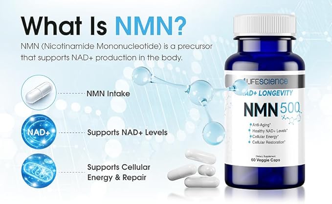 1LifeScience NMN500 Nicotinamide Mononucleotide Supplement – 500mg per Serving – NAD+ Longevity & Cellular Energy Support – cGMP Made in USA – 60 Veg Capsules