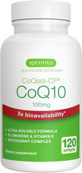 Igennus Advanced CoQ10 100mg, 5X Bioavailability CoQsol-CF Boosted with D-Limonene, 120 1-a-Day Servings, Heart & Energy, Ubiquinone Coenzyme Q10 & Vitamin E Antioxidant