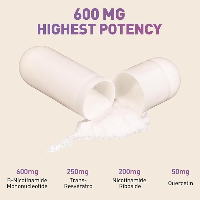 NMN Supplement 600mg, NMN for Cell, Energy, Sleep Support, Anti-Aging & Longevity for Men & Women, 120 Capsules