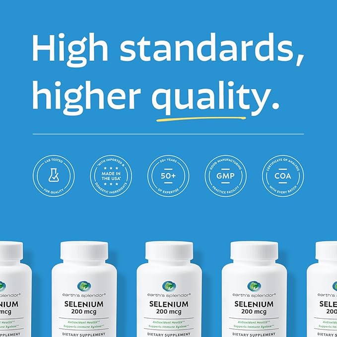 Earth's Splendor Selenium 200 mcg Supplement for Men & Women, Support Antioxidant Health and Immune System (100 Tablets, 3+ Month Supply)