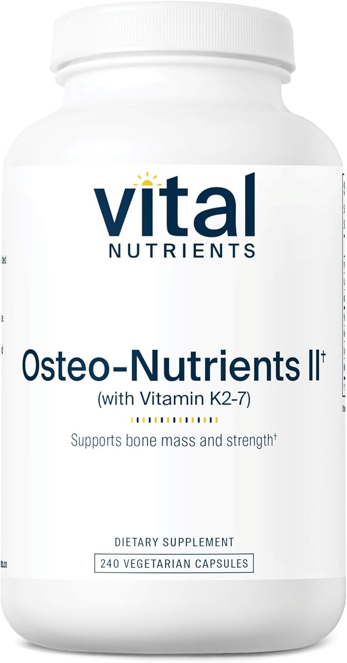 Vital Nutrients Osteo-Nutrients II - Vitamin K2 + D3, Calcium, Boron, and Magnesium for Bone Strength* - Healthy Heart Support - Vegetarian Supplement - Gluten, Dairy, Soy Free - 240 Capsules