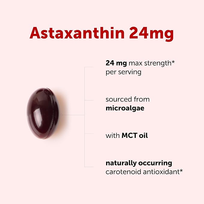 Micro Ingredients Astaxanthin 24mg with MCT Oil, 30 Softgels | Max Strength Astaxanthin Antioxidant Supplements* | Fresh Microalgae Source | Non-GMO, Gluten Free, No Soy