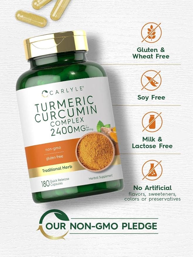 Carlyle Turmeric Curcumin Supplement | 180 Powder Capsules | Herbal Complex | Non-GMO, Gluten Free Formula