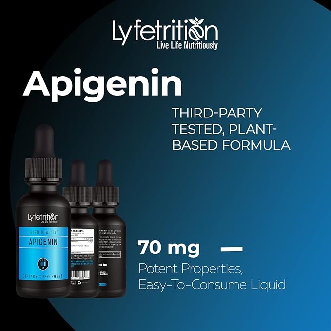 Lyfetrition Apigenin Supplement 70mg, 4 Oz Liquid, 220 Servings, Made in USA, Quick Absorption, Quality Potent Ingredients, Non-GMO, Cruelty-Free Products