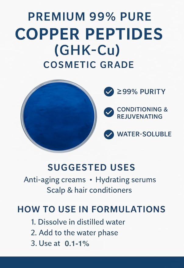 Molu Premium GHK-Cu Copper Peptide Powder, >99% Purity, Ideal for DIY Formulations - 1 gram