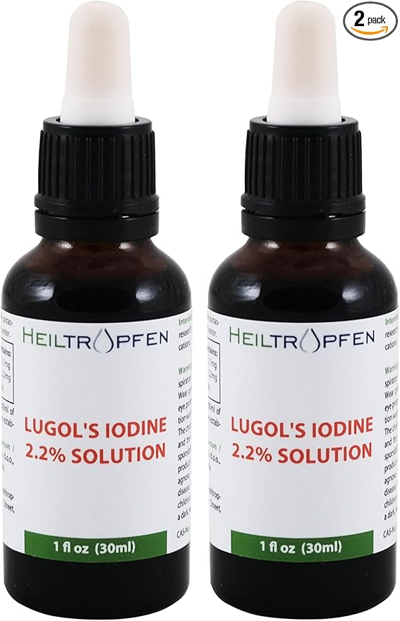 2X 2.2% Lugol's Iodine Solution 2x1 Fl Oz - 2x30 ml | Pharmaceutical Grade Ingredients | Third-Party Tested | Lugols Solution Made with Iodine and Potassium Iodide | Set of Two Bottles | Heiltropfen®