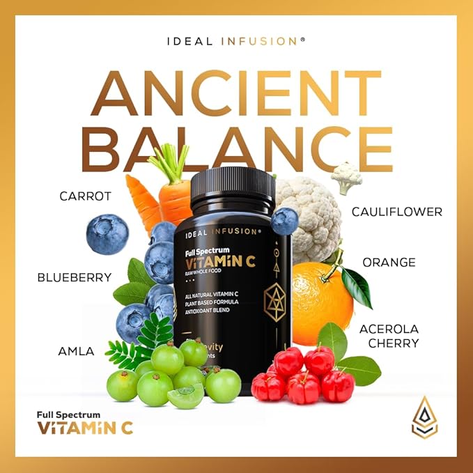 Whole Food Vitamin C Supplement 675mg – Plant Based Vitamin C Complex from Organic Oranges, Acerola Cherry & Natural Fruit Cofactors – Immune & Antioxidant Support – Vegan, Non-GMO – 120 capsules