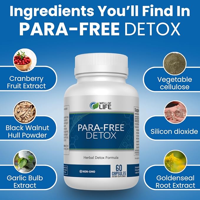 Well of Life para-Free Detox: Immune Support & Natural Detox Blend with Zinc, Black Walnut, Wormwood, Goldenseal, Cranberry & Garlic. Synergistic Formula for Overall Wellness: 90 V Capsules
