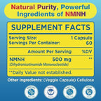 NMNH (NMN Supplement Alternative) NAD Supplements for Anti Aging, Energy, Immune, Focus (Dihydronicotinamide Mononucleotide) 500mg, to Boost NAD+ Levels As We Age, Pure Organic - 60 Capsules