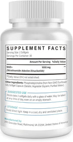 Liposomal NAD+ 1000 mg Supplement | High Bioavailability Liposomal Delivery | Cellular Energy & Wellness Support | Pure NAD+ Dietary Supplement | 180 Softgels