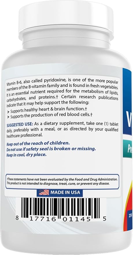Best Naturals Vitamin B6 Tablet, 100 mg, 250 Count