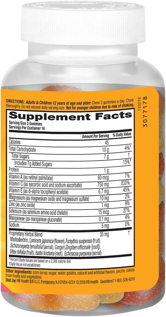 Airborne 750mg Vitamin C Immune Support Supplement Gummies for Adults, Assorted Fruit Flavor, Gluten Free Crafted Blend with Powerful Antioxidants Vitamins A C & E, 42 Gummies (4 Pack)