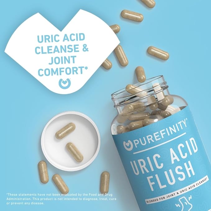 PUREFINITY Uric Acid Flush & Cleanse Capsules – Daily Joint Support for Adults with Tart Cherry Extract, Turmeric, Celery Seed, Chanca Piedra, and Bromelain (30 Count)