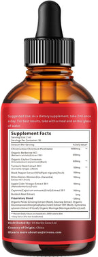 14-in-1 Berberine with Ceylon Cinnamon Supplement Liquid Drops, 1800mg + 30:1 Liposomal Tech with Cayenne Pepper, Soursop, Chromium, Bitter Melon, Turmeric, Moringa, Gymnema, Glucomannan, GLP Support
