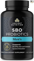 Ancient Nutrition Probiotics for Men, SBO Probiotics Men's 60 Ct, for Gut Health, Digestive and Immune Support, Boosts Muscle Mass and Fat Metabolism, 25 Billion CFUs* Per Serving