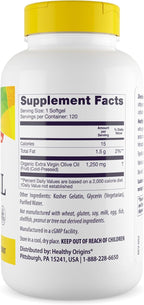 Healthy Origins Extra Virgin Olive Oil 1,250 mg (Made with Organic Extra Virgin Olive Oil, Non-GMO, Gluten Free, Cardiovascular Support), 120 Softgels