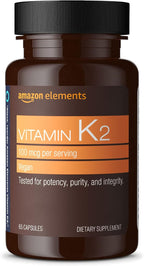 Amazon Elements Vitamin K₂, 100 mcg, Vegan, Made from Chickpea, 65 Capsules