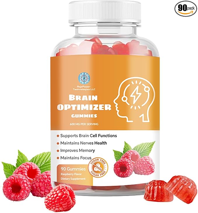Gummies - Brain Supplement for Memory, Focus & Attention - Cognitive Support with Magnesium, Omega 3, Ashwagandha - 90 Count Raspberry Flavor