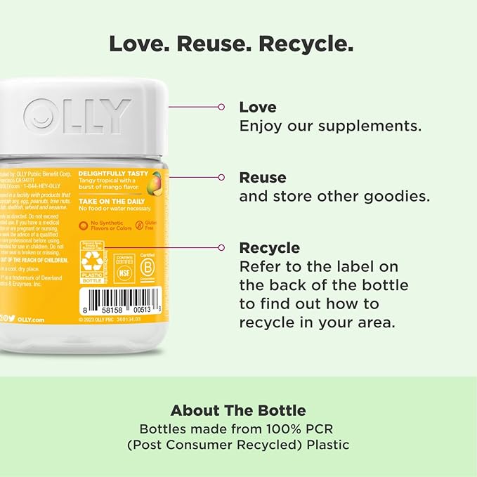 OLLY Probiotic Gummy,1 Billion CFUs,Immune and Digestive Support,Chewable Probiotic Supplement,Mango,80 Count (Pack of 2)