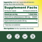 MegaFood Extra Strength Methyl B12 Vitamins, Bioavailable Vitamin B12 3000mcg Per Serving, Supports Energy Metabolism & Nervous System Health, Beet Root, Vegan, Gluten Free, 90 Capsules, 90 Servings