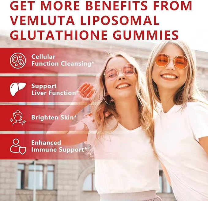 1 Pack 2500MG Liposomal Glutathione Gummies, 2X Absorption Liposomal Glutathione for Women-Complex L-Cysteine, Antioxidant, Skin & Liver Support, Strawberry Flavor, 60 Count