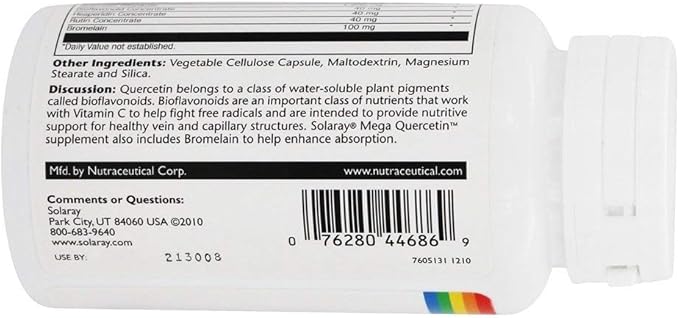 Solaray Mega Quercetin, Healthy Sinus & Immune Support & AMPK Activator, Rutin, Hesperidin & Bromelain, 60 VegCaps
