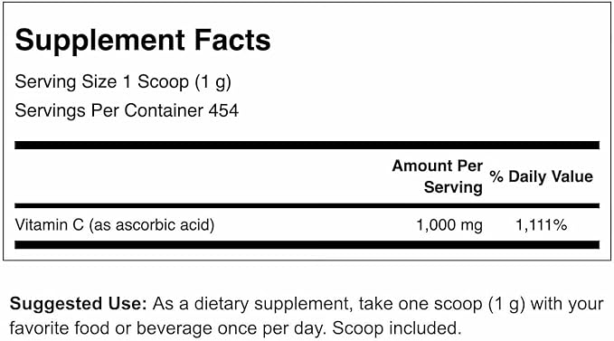 Swanson Vitamin C Powder 100% Pure Ascorbic Acid, Immune System Support, Skin Health, Cardiovascular Health, Antioxidant Supplement 1000 mg (per Serving) 1 lb. 454 g (3 Pack)