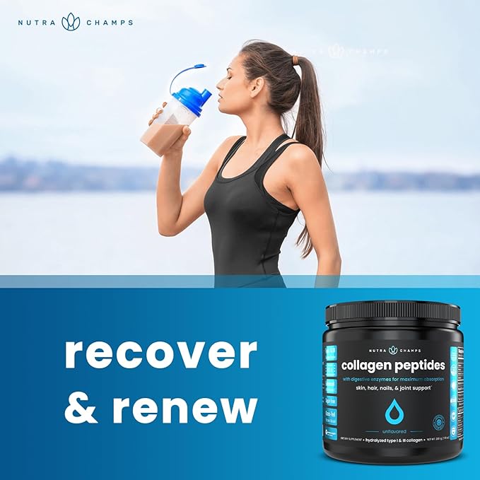 Collagen Peptides Powder - Enhanced Absorption, Double Hydrolyzed, Grass Fed, Keto Protein Powder with Vitamin C - Premium Supplement for Hair Growth, Skin, Nails, Joints & Bones, Unflavored