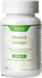 Vitamin B Complex, with Vitamins B1, B2, B3, B5, B6, B12, folic Acid, Choline, zinc, Calcium, inositol, for Brain and Heart Health, Immune Health, and Cellular Energy Support, 60 Tablets