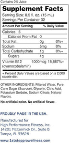 High Performance Fitness, Inc. 1st Step Liquid B-12 Tropical Blast 16-Ounce, 1 Bottle