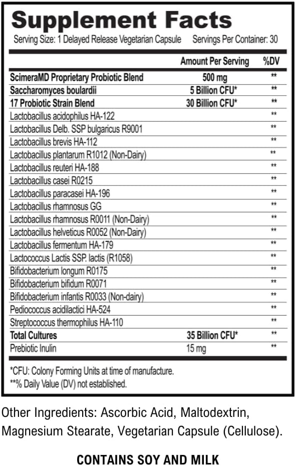 ScimeraMD® Asprega Probiotic + Prebiotic Supplement for Digestive Health and Immune System Support, 35 Billion CFUs, 30 CT