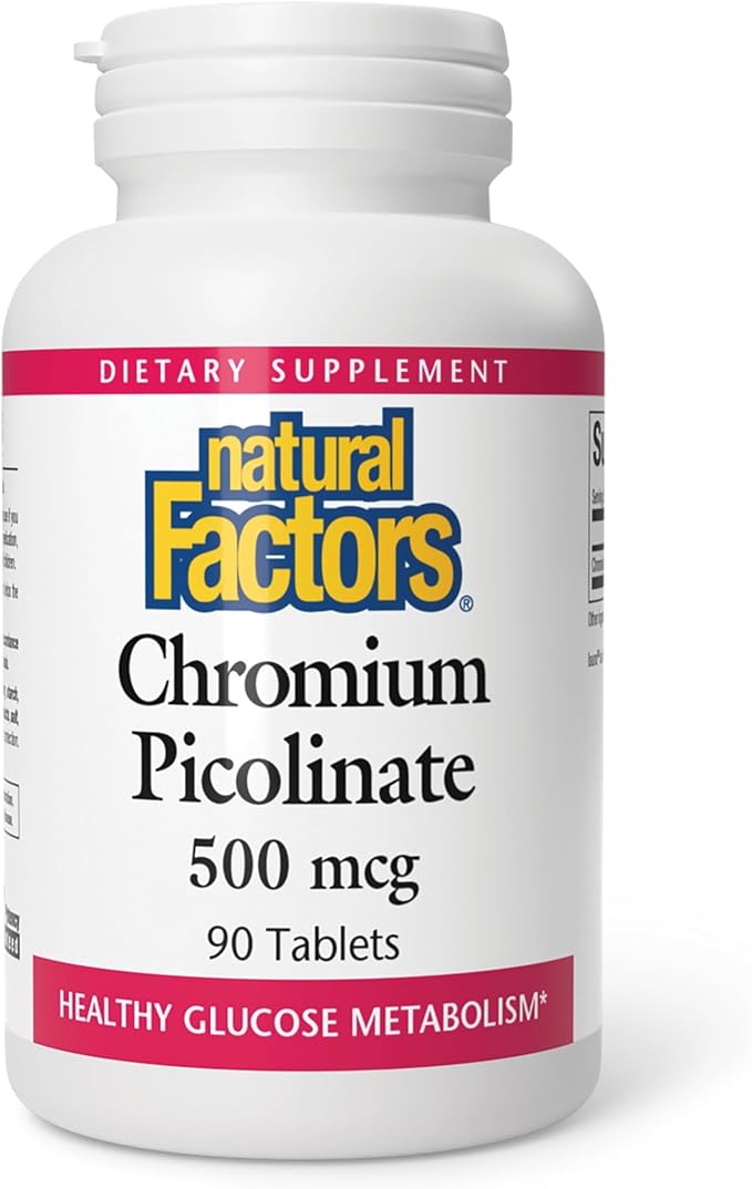 Natural Factors Chromium Picolinate 500 mcg - Supports Healthy Metabolism & Chromium Levels - Aids Macronutrient Breakdown - 90 Tablets (90 Servings)