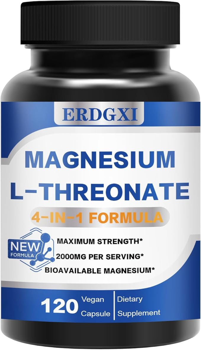 Magnesium L-threonate Supplement 2000mg,Magnesium Threonate with Vitamin C & Vitamin D3,High-Absorption,Max Potency,Support Clarity,Zzz &Immune,Non-GMO & Gluten Free,120 Capsules (Pack of 1)