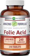 Amazing Formulas Folic Acid 5000 Mcg per Serving | Tablets Supplement | Non-GMO | Gluten-Free | Made in USA (1 Pack | 240 Count)