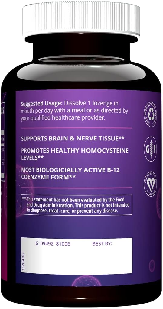 MRM Nutrition Vitamin B-12 with Folic Acid | 2000mcg Methylcobalamin | Sublingual Tablets for Energy, Metabolism & Nervous System Support | Vegan Friendly | High Absorption | 60 Tablets